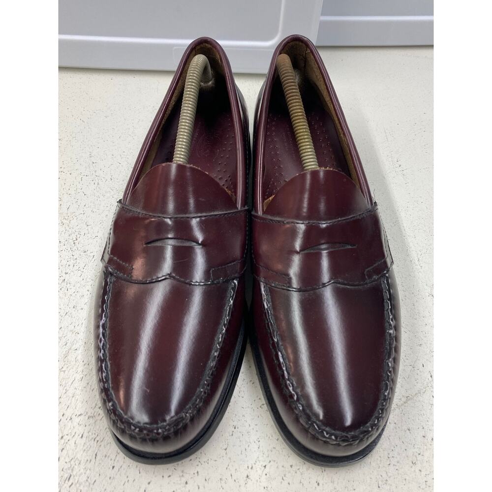 Men Bass WeeJuns Lucas burgundy leather slip-on penny loafers dress shoes, 8.5D - Picture 4 of 7